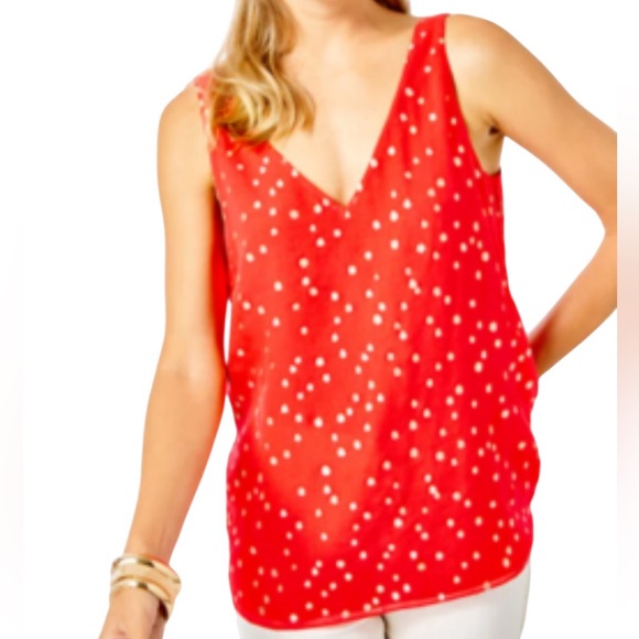 Lilly Pulitzer Ruby Red Florin Silk Metallic V-Neck Top - Size Medium - Picture 1 of 9